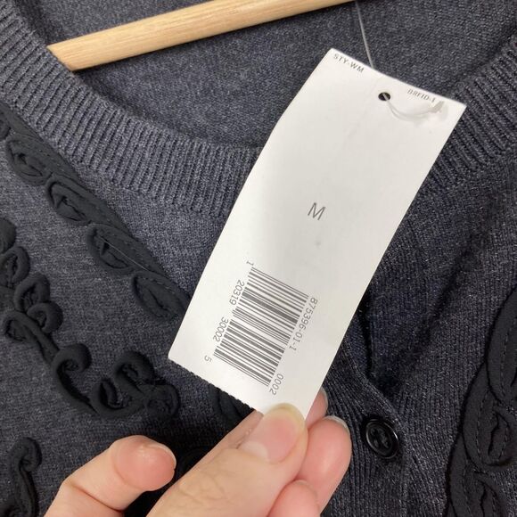 Banana Republic Sweater Womens Medium Gray Silk Blend Applique Cardigan Floral - Picture 10 of 15